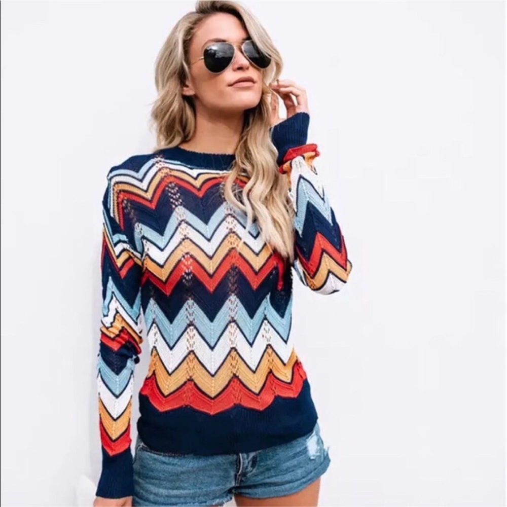 RESTOCKEDâ¨HP!!⨠Multicolored Chevron Knit Sweater⨠- Picture 3 of 7